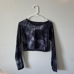 Black and Grey Tie Dye Crop Athletic Top